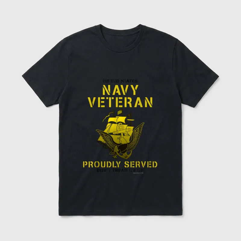 Navy Service Veteran T-Shirt – Text reading Navy Veteran Proudly Served with eagle emblem – Classic T-Shirt in Black