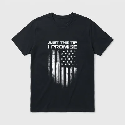 Veteran Pride Shirt – Just The Tip I Promise in weathered lettering above US flag – Classic T-Shirt in Black