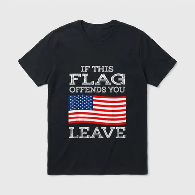Patriotic Veteran Pride T-Shirt – If This Flag Offends You Leave text with American flag – Classic T-Shirt in Black