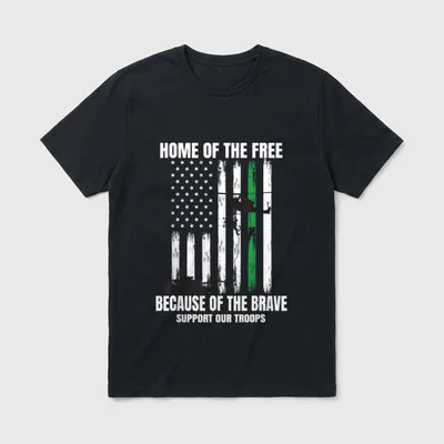 Support Military American Flag Thin Green T-Shirt – Classic T-Shirt in Black