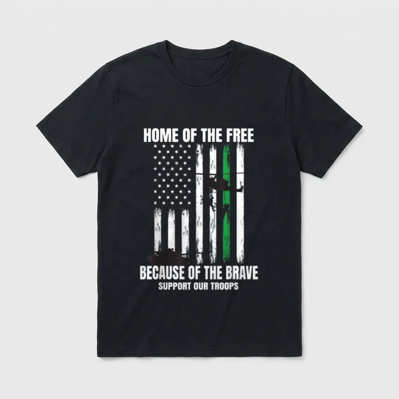 Support Military American Flag Thin Green T-Shirt – Classic T-Shirt in Black