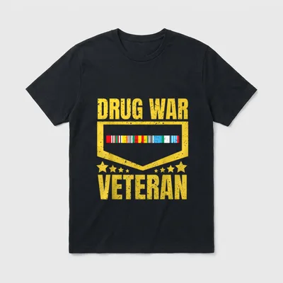 Veterans Drug War T-Shirt – DRUG WAR VETERAN with military service ribbons – Classic T-Shirt in Black