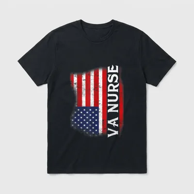 Veteran Nurse Patriotic T-Shirt – American flag with "VA NURSE" text in white – Classic T-Shirt in Black