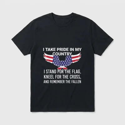 Proud Veteran Patriot T-Shirt – Text reading I take pride in my country with eagle and flag symbol – Classic T-Shirt in Black