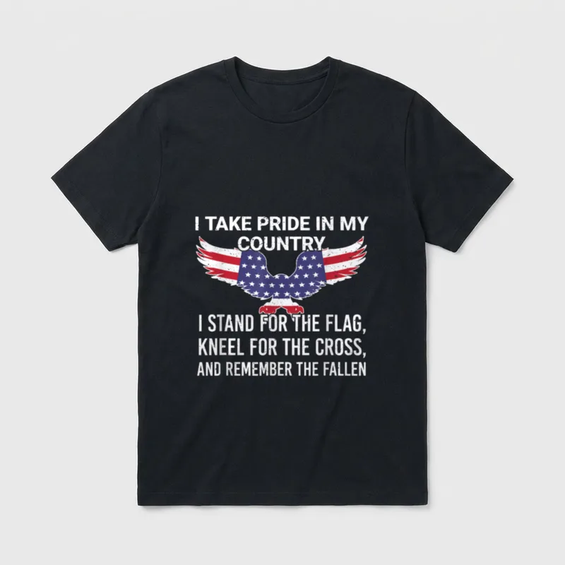 Proud Veteran Patriot T-Shirt – Text reading I take pride in my country with eagle and flag symbol – Classic T-Shirt in Black