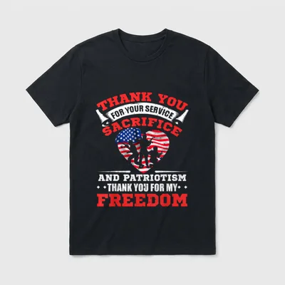 Veterans Fourth Of July T-Shirt – American flag heart with thank you text for service and freedom – Classic T-Shirt in Black