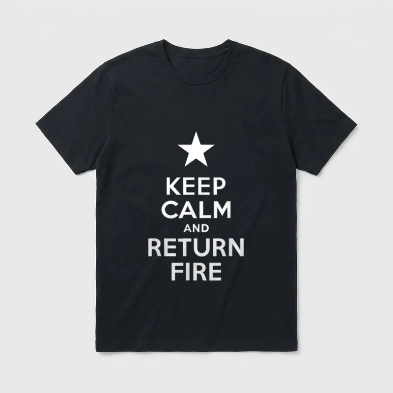 Military Veteran Return Fire T-Shirt – Keep Calm and Return Fire text with star – Classic T-Shirt in Black