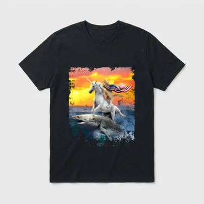 Veteran Cat Unicorn Shark T-Shirt – Classic T-Shirt in Black