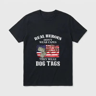 American Veteran Flag Dog Tag T-Shirt – Classic T-Shirt in Black
