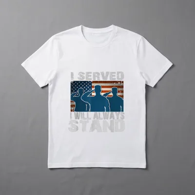 USA Flag Veteran Pride T-Shirt – I SERVED and I WILL ALWAYS STAND with three silhouetted soldiers – Classic T-Shirt in Black
