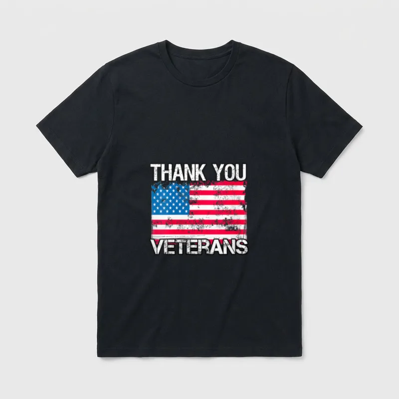 Women Veteran Appreciation T-Shirt – "THANK YOU VETERANS" with distressed American flag – Classic T-Shirt in Black