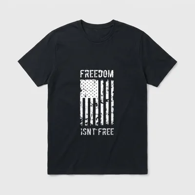 Military Veteran Freedom T-Shirt – "Freedom Isn't Free" text with distressed American flag – Classic T-Shirt in Black