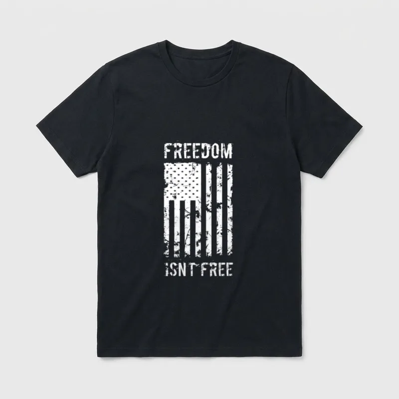 Military Veteran Freedom T-Shirt – "Freedom Isn't Free" text with distressed American flag – Classic T-Shirt in Black