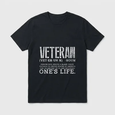 Veteran Blank Check T-Shirt – Dictionary-style definition of veteran with blank check metaphor – Classic T-Shirt in Black