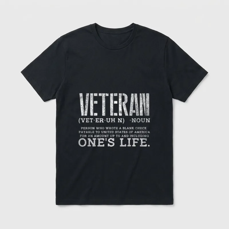 Veteran Blank Check T-Shirt – Dictionary-style definition of veteran with blank check metaphor – Classic T-Shirt in Black