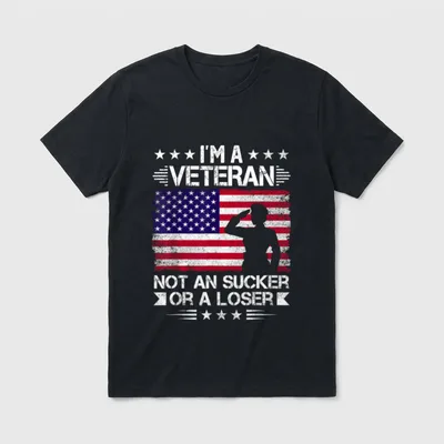 Veteran Patriotic Quote T-Shirt – I'M A VETERAN NOT AN SUCKER OR A LOSER with American flag – Classic T-Shirt in Black