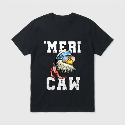 Bald Eagle Patriotic T-Shirt – "MERICA CAN" with bald eagle in flag sunglasses and blue bandana – Classic T-Shirt in Black