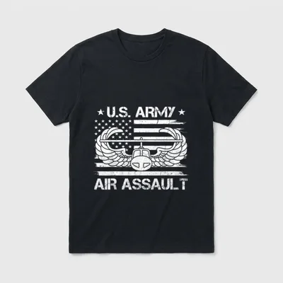 Proud US Air Assault T-Shirt – U.S. ARMY AIR ASSAULT with wings badge and stars – Classic T-Shirt in Black