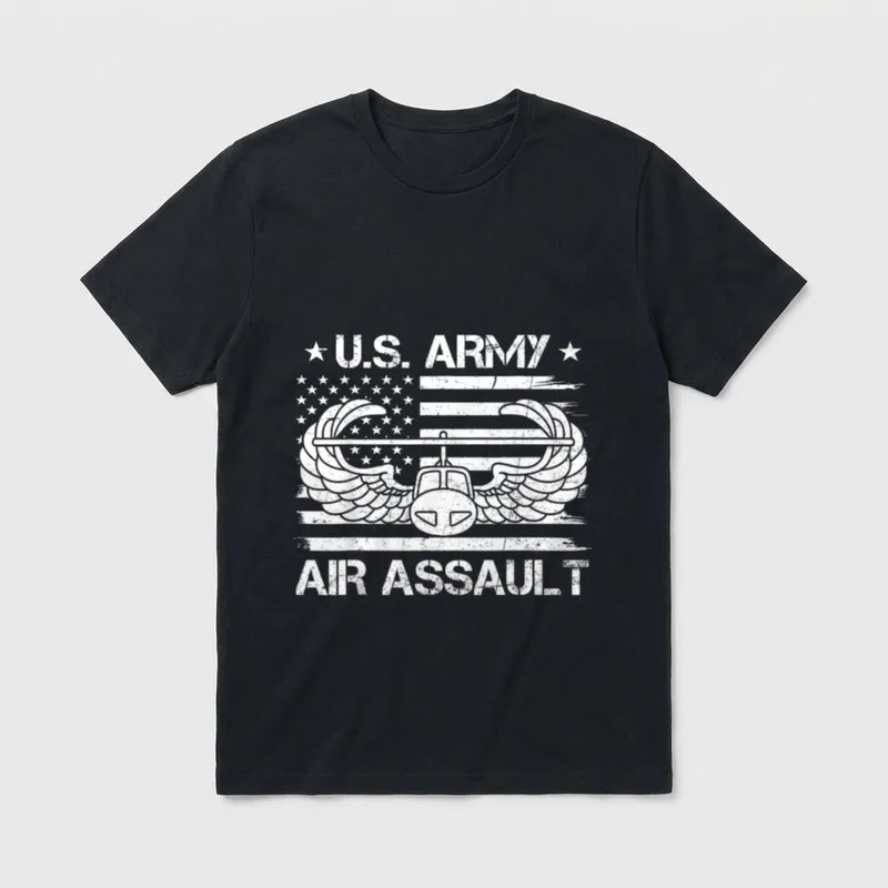 Proud US Air Assault T-Shirt – U.S. ARMY AIR ASSAULT with wings badge and stars – Classic T-Shirt in Black