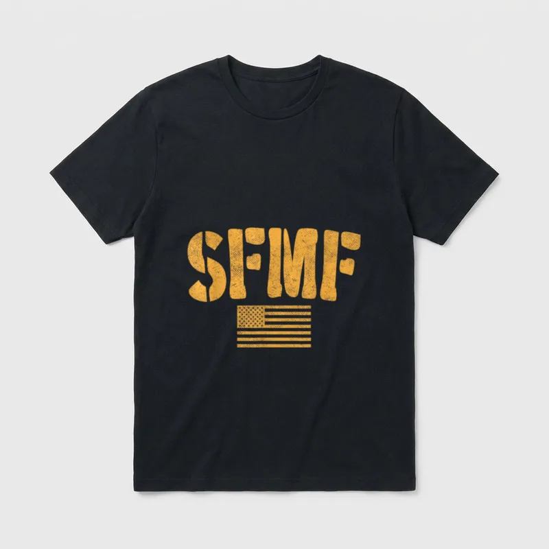 Armed Forces Veteran Pride T-Shirt – SFMF text with vintage American flag – Classic T-Shirt in Black