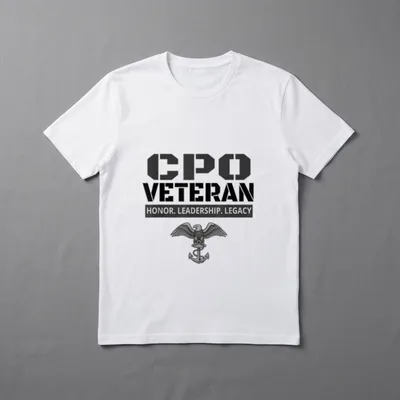 CPO Veteran T-Shirt – CPO VETERAN with HONOR. LEADERSHIP. LEGACY and naval eagle anchor emblem – Classic T-Shirt in Black