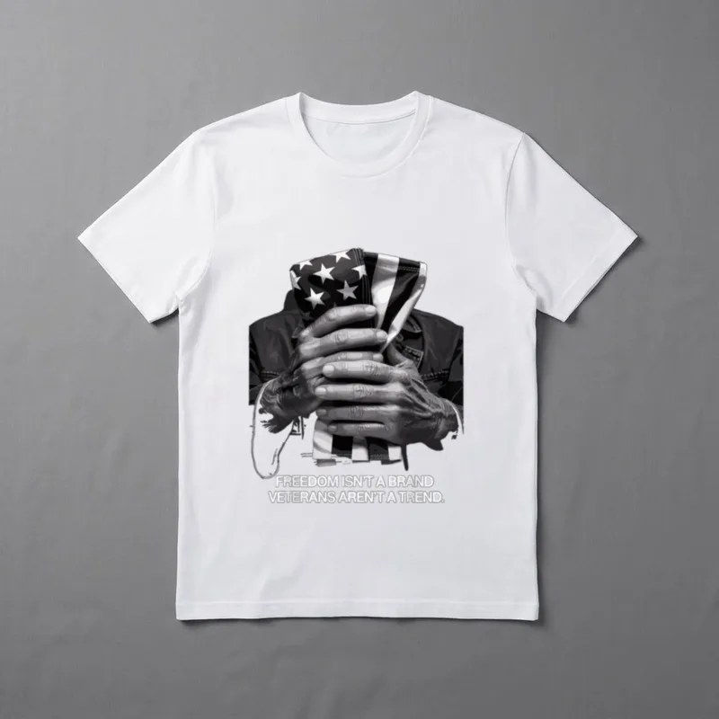 A Brand Veterans Aren T-Shirt – Two hands clasping the American flag with printed words below – Classic T-Shirt in Black