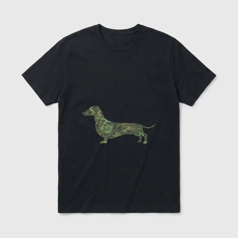 Dachshund Camo Print US Sausage Veteran T-Shirt – Classic T-Shirt in Black