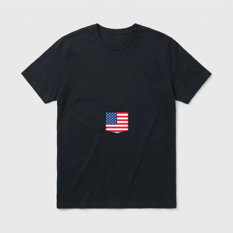 American Flag Patriotic 4th of July T-Shirt – US flag printed on a shirt pocket graphic – Classic T-Shirt in Black