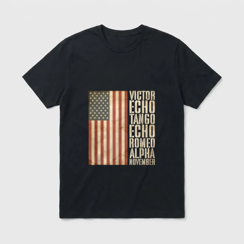Veteran Military Alphabet American Flag Aged T-Shirt – Classic T-Shirt in Black