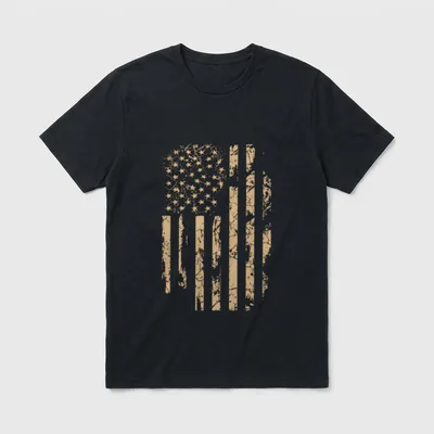 USA Military Veteran Flag Distressed Gold T-Shirt – Classic T-Shirt in Black