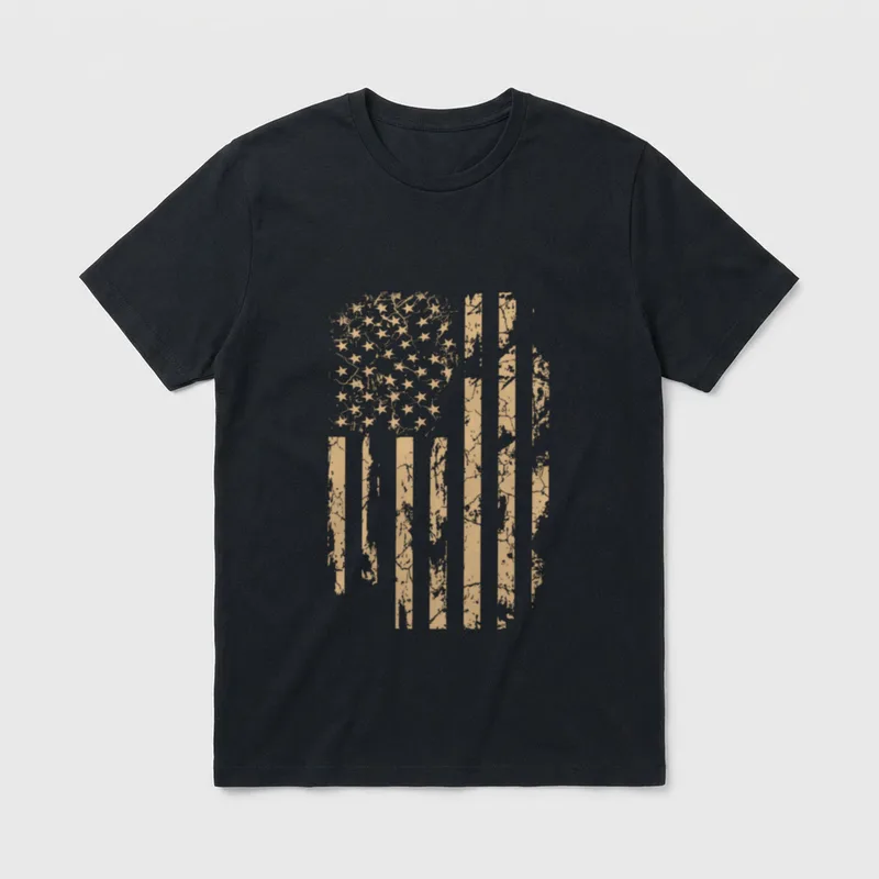 USA Military Veteran Flag Distressed Gold T-Shirt – Classic T-Shirt in Black