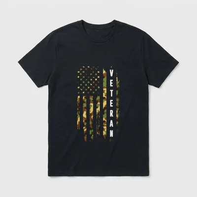 American Veteran Camouflage Flag Patriotic Camo T-Shirt – Classic T-Shirt in Black