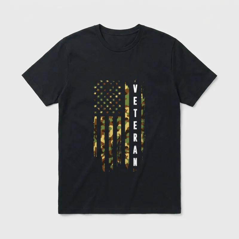 American Veteran Camouflage Flag Patriotic Camo T-Shirt – Classic T-Shirt in Black