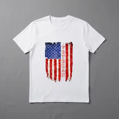 VETERANS American Flag T-Shirt – Tattered US flag with vertical VETERAN text in red outline – Classic T-Shirt in Black