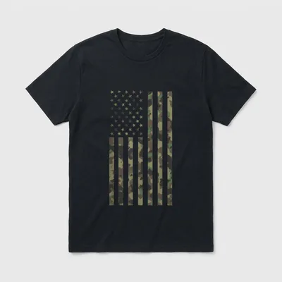 Military Veteran Camo Camouflage USA Flag T-Shirt – Classic T-Shirt in Black