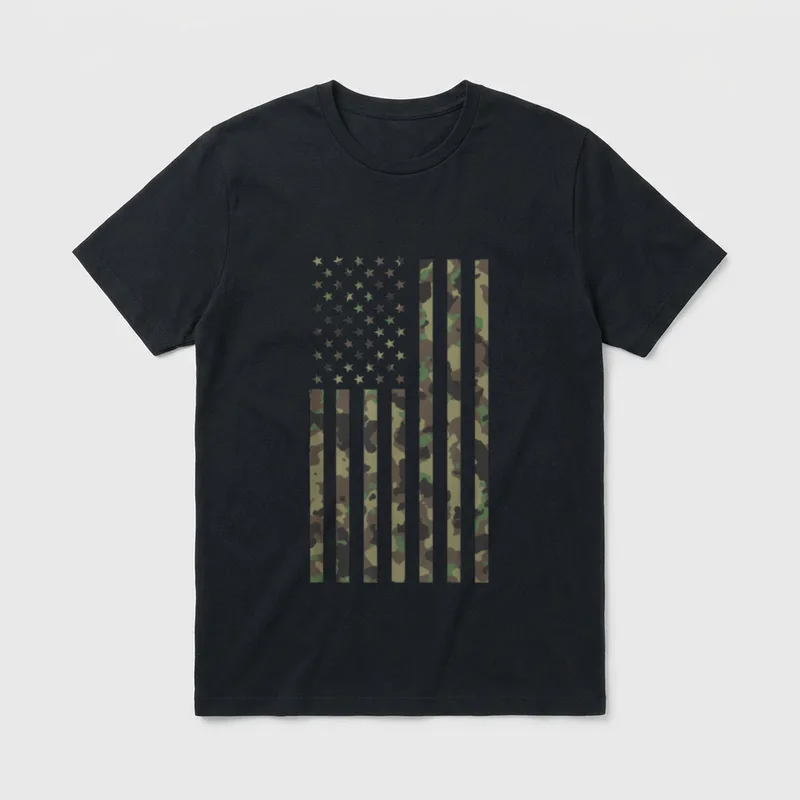 Military Veteran Camo Camouflage USA Flag T-Shirt – Classic T-Shirt in Black