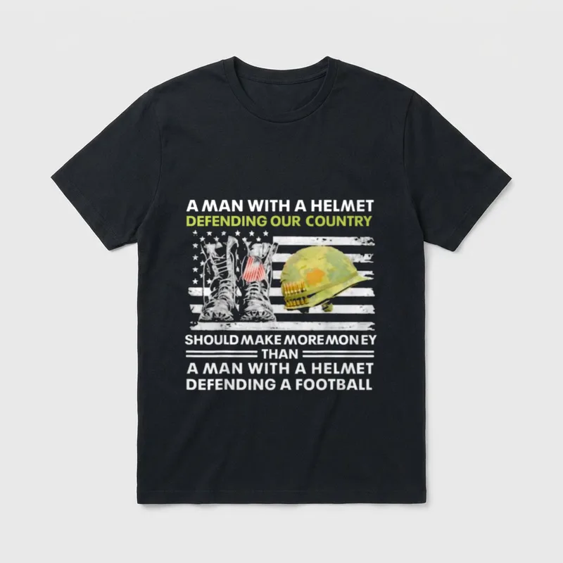 Helmet Defending Our Country America Veteran T-Shirt – Classic T-Shirt in Black