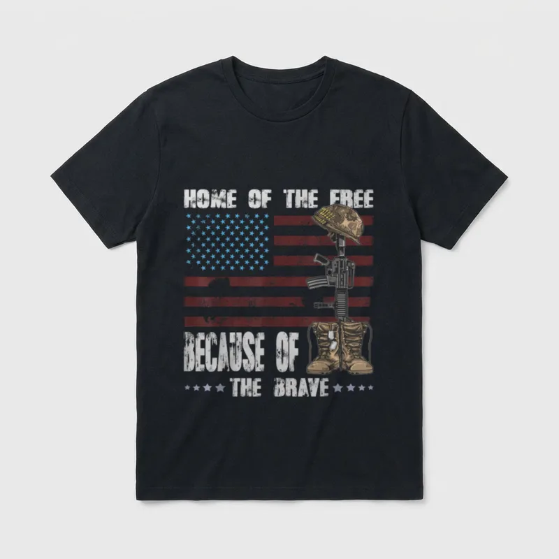 Because Brave Distress Veteran US Flag T-Shirt – Classic T-Shirt in Black
