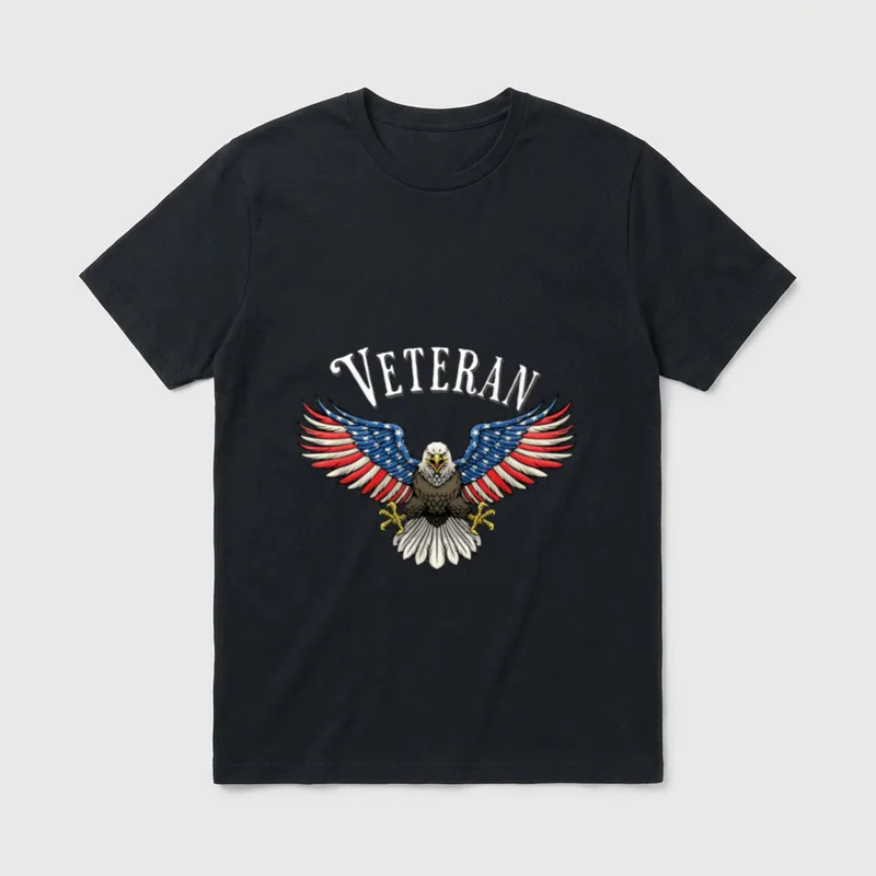 Veteran American Flag Flying Eagle Patriotic T-Shirt – Classic T-Shirt in Black