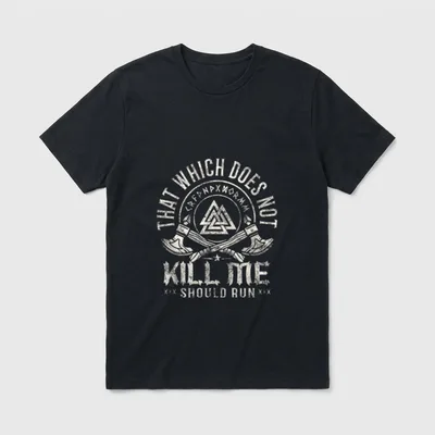 Viking Warrior Veteran T-Shirt – That Which Does Not Kill Me Should Run with Norse symbol – Classic T-Shirt in Black