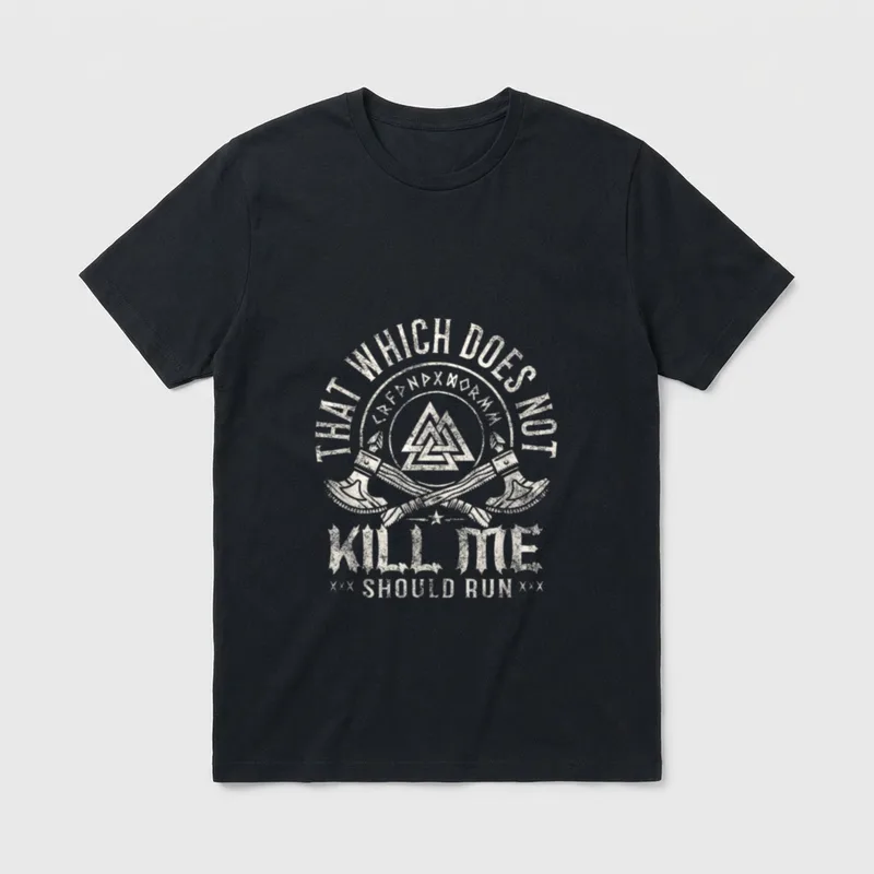 Viking Warrior Veteran T-Shirt – That Which Does Not Kill Me Should Run with Norse symbol – Classic T-Shirt in Black