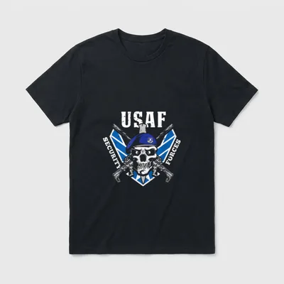Security Forces Veteran T-Shirt – "USAF SECURITY FORCES" with tactical skull and beret – Classic T-Shirt in Black
