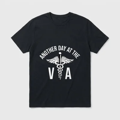 Veterans Administration Employee T-Shirt – Another Day at the VA with medical caduceus and wings – Classic T-Shirt in Black