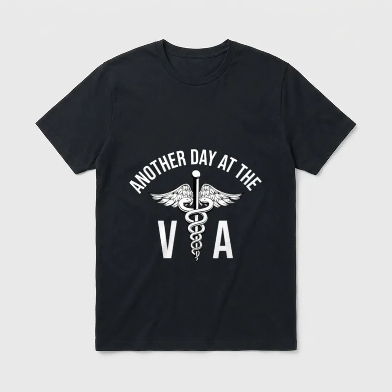 Veterans Administration Employee T-Shirt – Another Day at the VA with medical caduceus and wings – Classic T-Shirt in Black