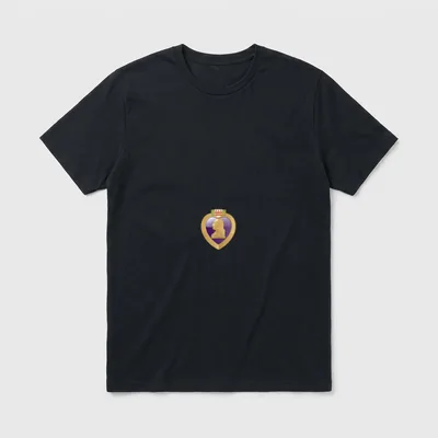 Purple Heart Military T-Shirt – Purple Heart medal with gold soldier profile silhouette – Classic T-Shirt in Black