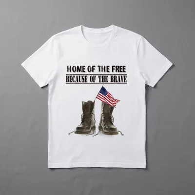 Veteran Patriotic Freedom T-Shirt – "Home of the Free Because of the Brave" with boots and flag – Classic T-Shirt in Black