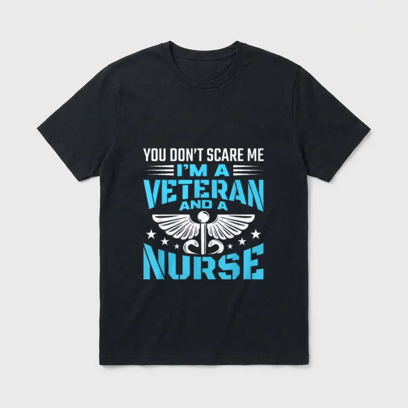 Veteran Nurse T-Shirt – White and blue medical caduceus with text about being a veteran nurse – Classic T-Shirt in Black