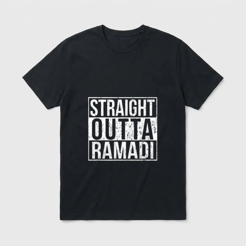 Straight Outta Ramadi Proud T-Shirt – STRAIGHT OUTTA RAMADI text in white distressed letters – Classic T-Shirt in Black