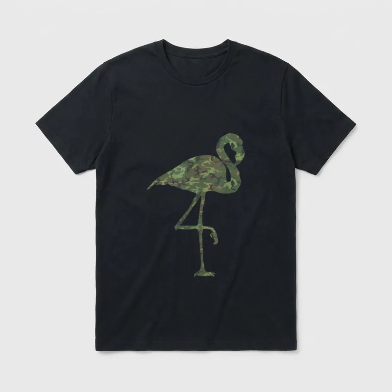 Military Flamingo Camo T-Shirt – Flamingo in military camouflage pattern – Classic T-Shirt in Black