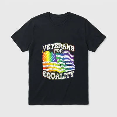 Veterans For Equality T-Shirt – Veterans For Equality text with rainbow American flag – Classic T-Shirt in Black